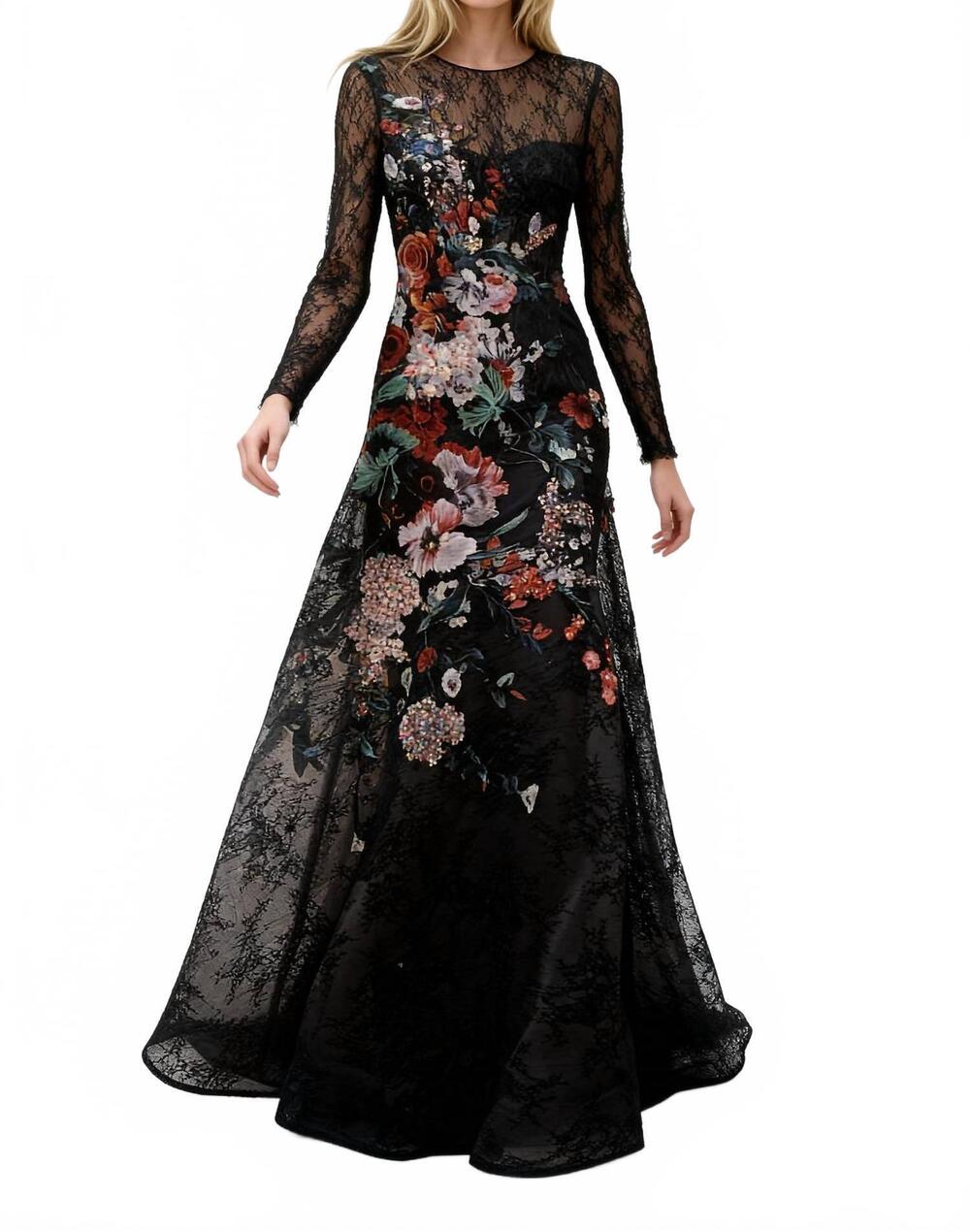 NEW SAIID KOBEISY long-sleeved maxi evening dress in black